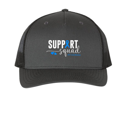 T1DeMalia Hat, a Charcoal/ Black Printed Five-Panel Trucker Cap