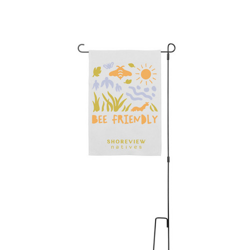 BEE FRIENDLY YARD SIGN, a White 12" x 18" Yard Flag with Stake
