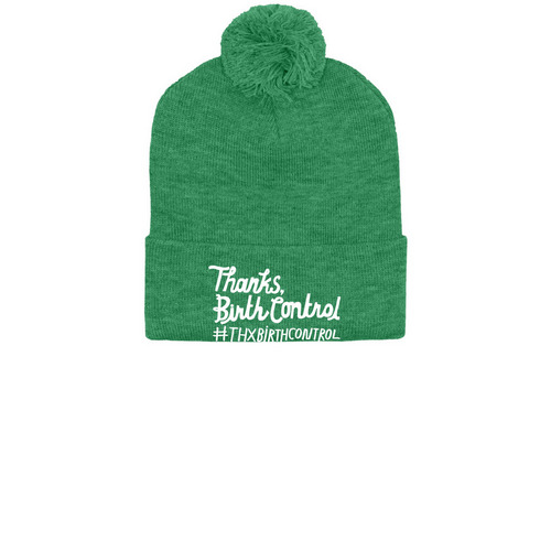 Thanks, Birth Control Beanie, a Heather Kelly Printed Pom-Pom Beanie