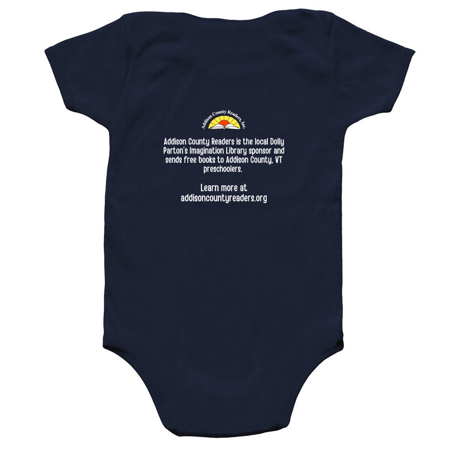 Baby I Heart Books Onesie, a Navy Infant Onesie (back-view)