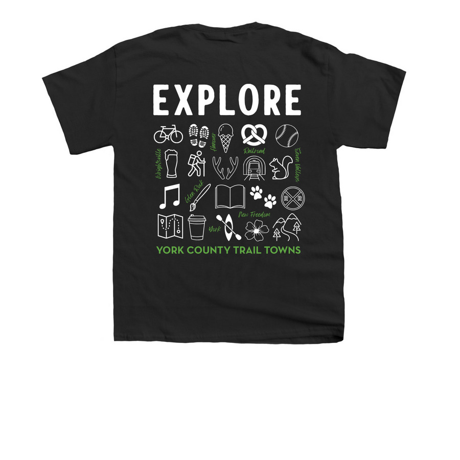 York County Trail Towns, a Black Youth Unisex Tee (back-view)