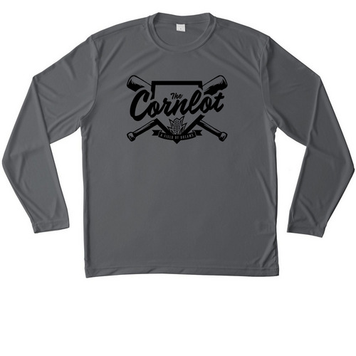 The Cornlot Long Sleeve Sports (Blk Print), a Iron Grey Unisex Performance Long Sleeve Tee
