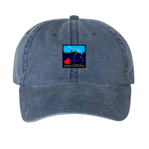 Cover Your Noggin: Michigan Leather Pride, a Navy Printed Pigment Dye Baseball Cap
