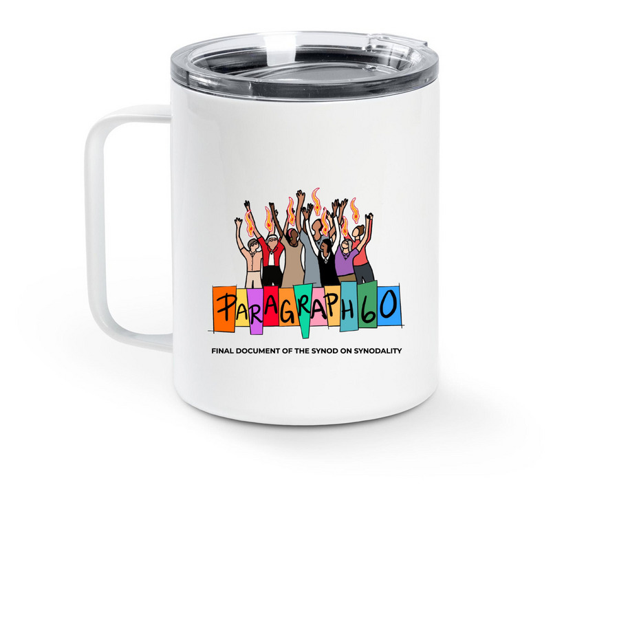 Paragraph 60 Mug - Phoebe, a White Stainless Steel Travel Mug (back-view)