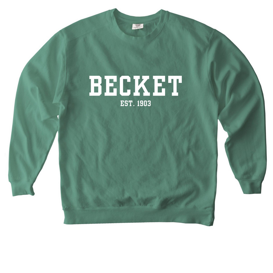 Camp Becket (White Print), a Light Green Comfort Colors Crewneck Sweatshirt