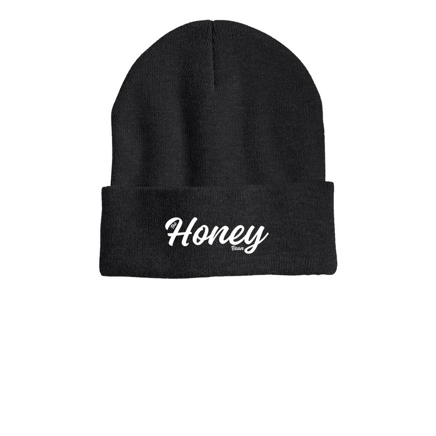 Honey Bean Beanie, a Heather Charcoal Printed Cuffed Beanie
