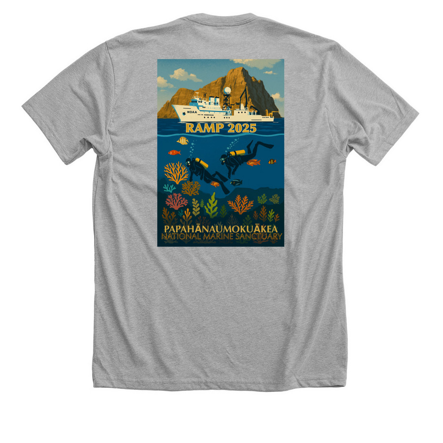 Papah?naumoku?kea RAMP 2025, a Athletic Heather Premium Unisex Tee (back-view)