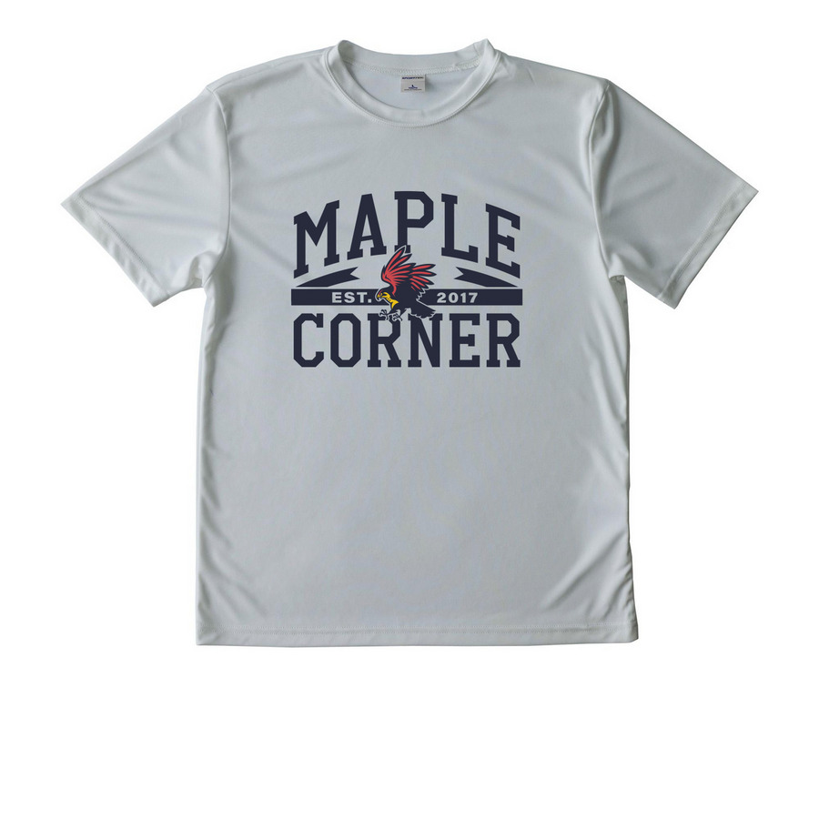 Classic Maple Corner Athletic Gear, a Silver Youth Performance Tee