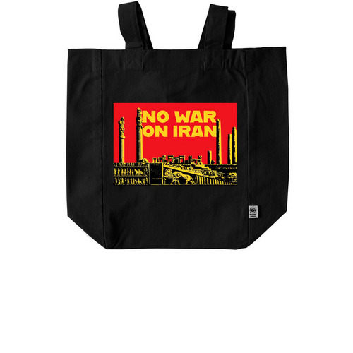 NO WAR ON IRAN - PERSOPOLIS, a Black Recycled Cotton Tote Bag