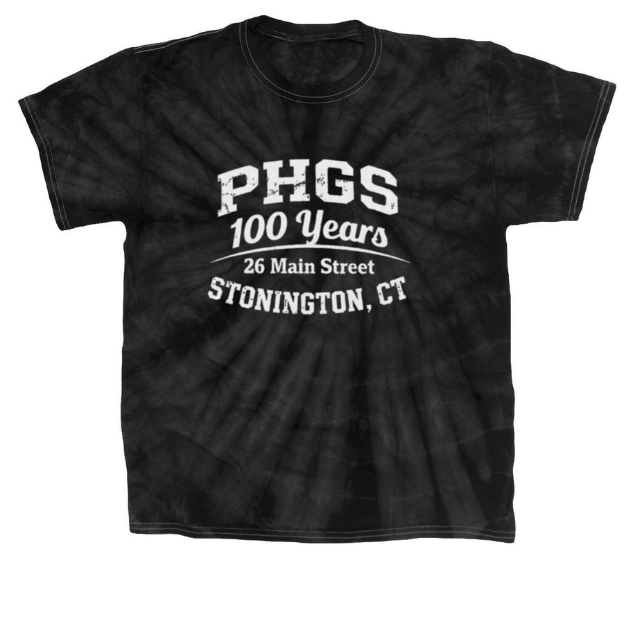 PHGS 100 Years Adult Tie Dye T-shirt, a Black Classic Tie Dye Tee