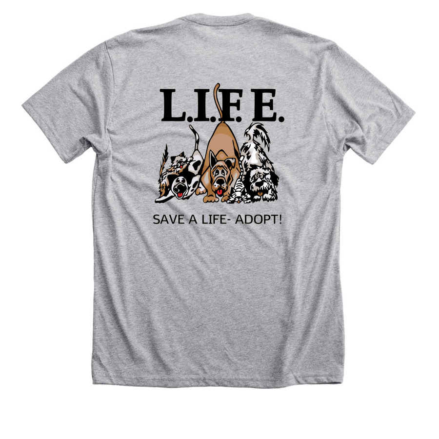 LIFE Animal Rescue, a Athletic Heather Premium Unisex Tee (back-view)