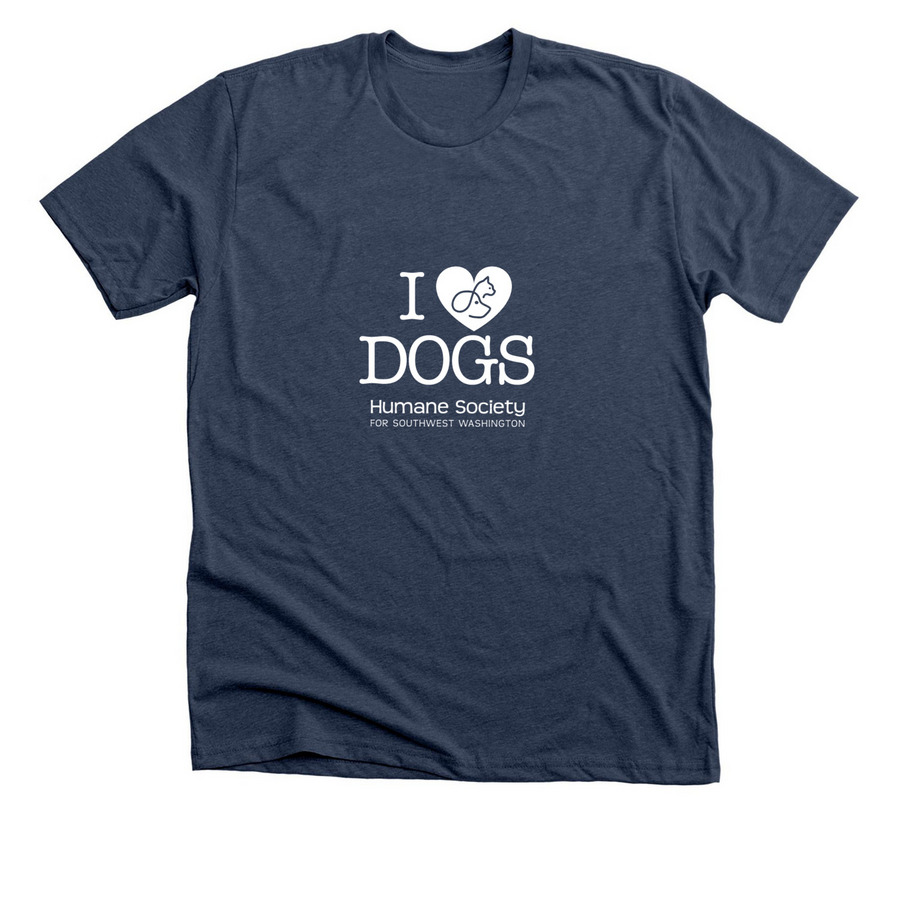 I Love Dogs, a Heather Navy Premium Unisex Tee