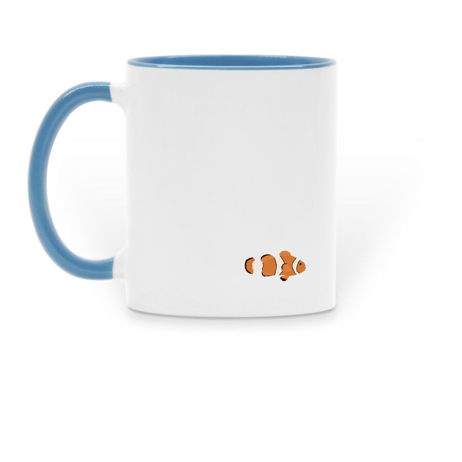 A Fully Stocked Library Mug, a Light Blue Two-Tone Ceramic Mug (back-view)