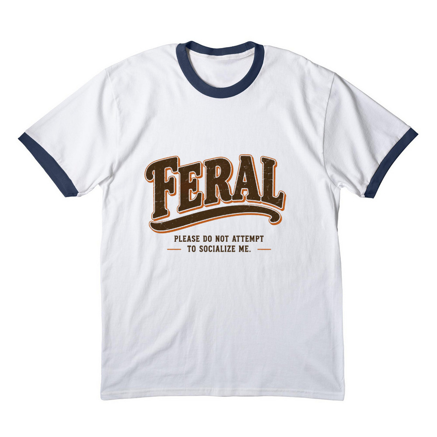 Feral Club Vintage T-Shirt, a White/ Navy Cotton Ringer Tee