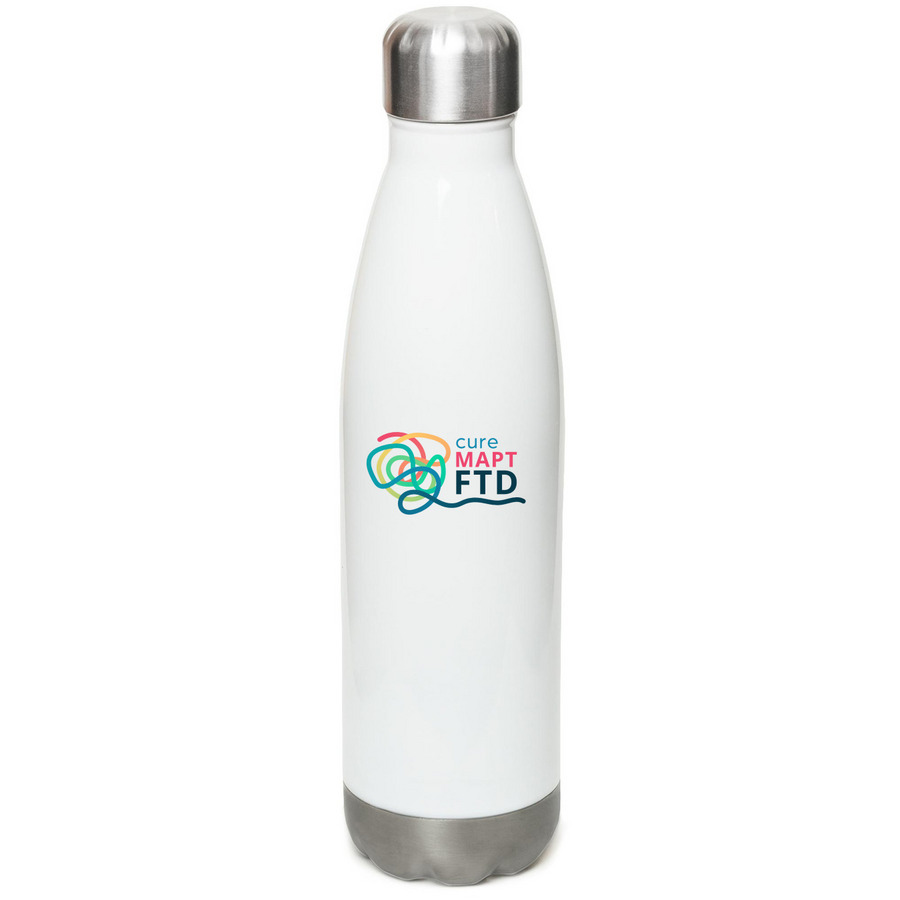 Water Bottle - Multicolored Logo, a White Stainless Steel Water Bottle
