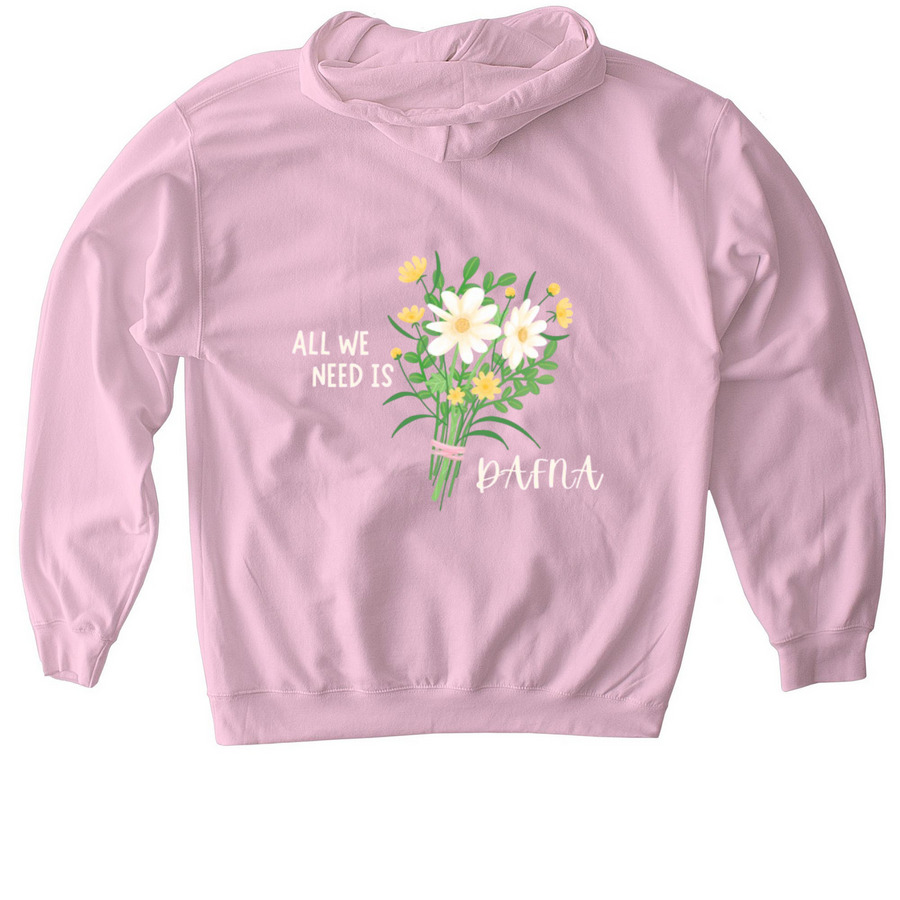 All We Need Is Dafna Hoodie, a Light Pink Gildan Softstyle Pullover Hoodie (back-view)