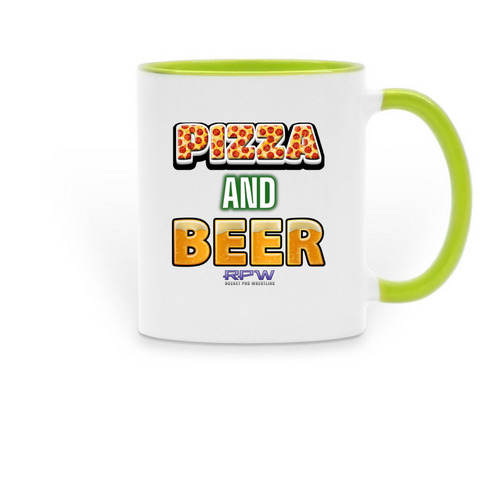 PIZZA AND BEER COFFEE MUG, a Green Two-Tone Ceramic Mug