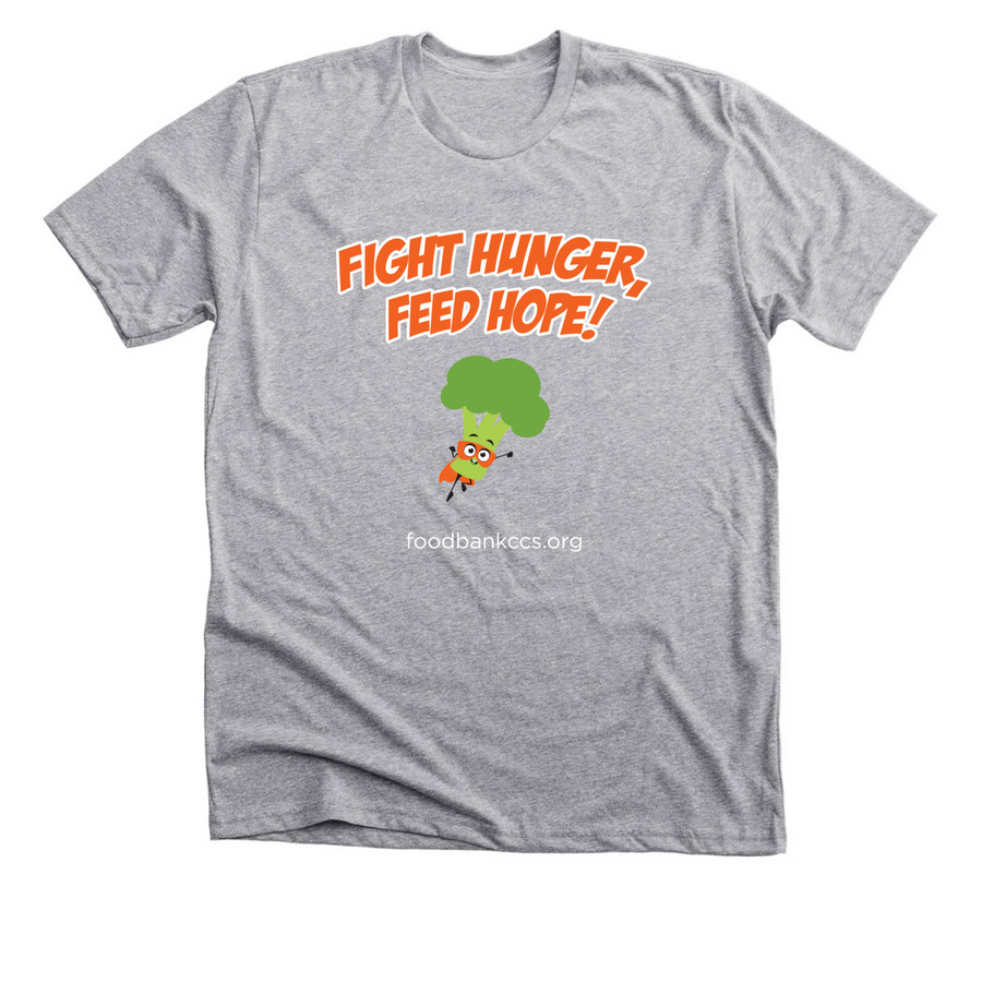 Hunger Action Broccoli Hero, a Athletic Heather Premium Unisex Tee
