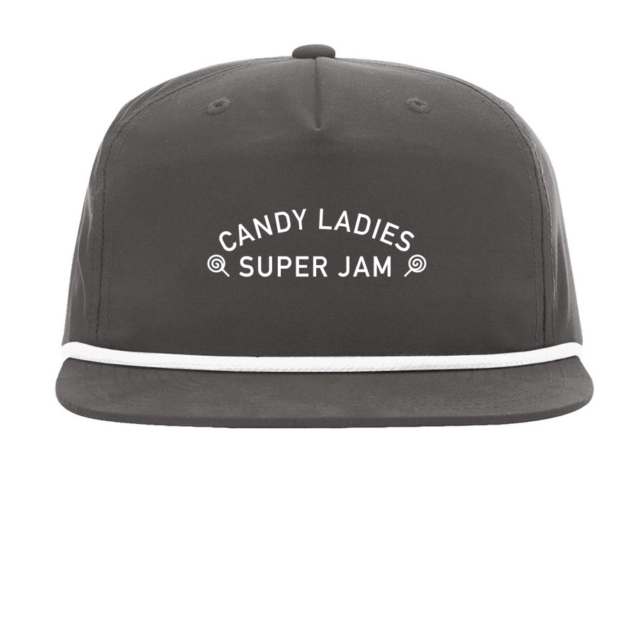 Candy Ladies Super Jam Hat, a Charcoal/ White Printed Umpqua Snapback Cap
