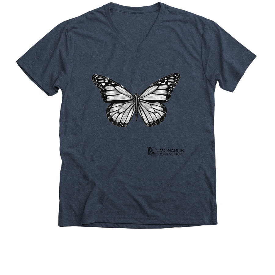 The Monarch Butterfly, a Heather Navy Premium V-Neck Tee