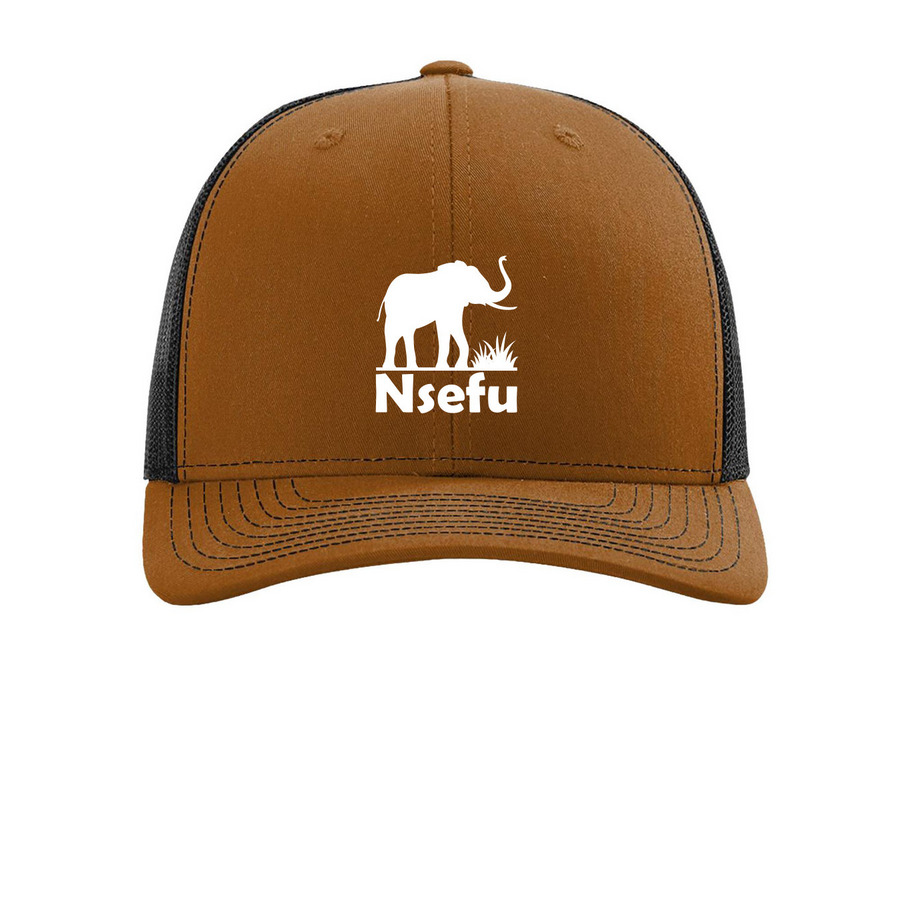 Nsefu Wildlife logo, a Carmel/ Black Printed Snapback Trucker Cap