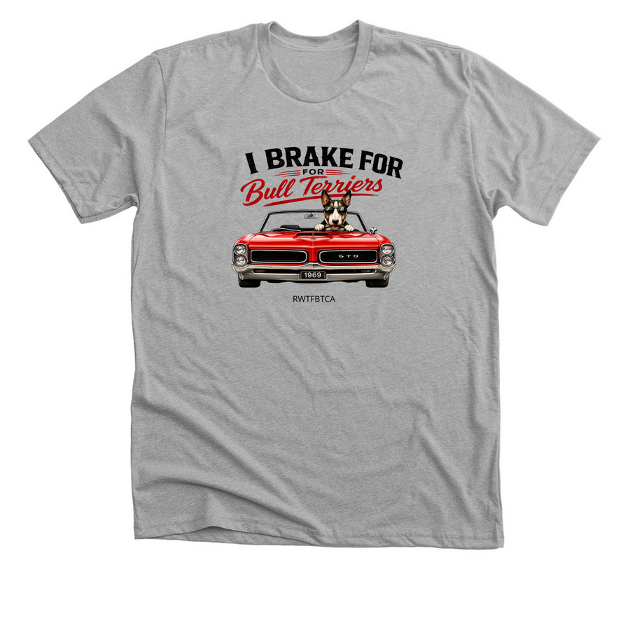 Muscle Car Bull Terrier, a Athletic Heather Premium Unisex Tee