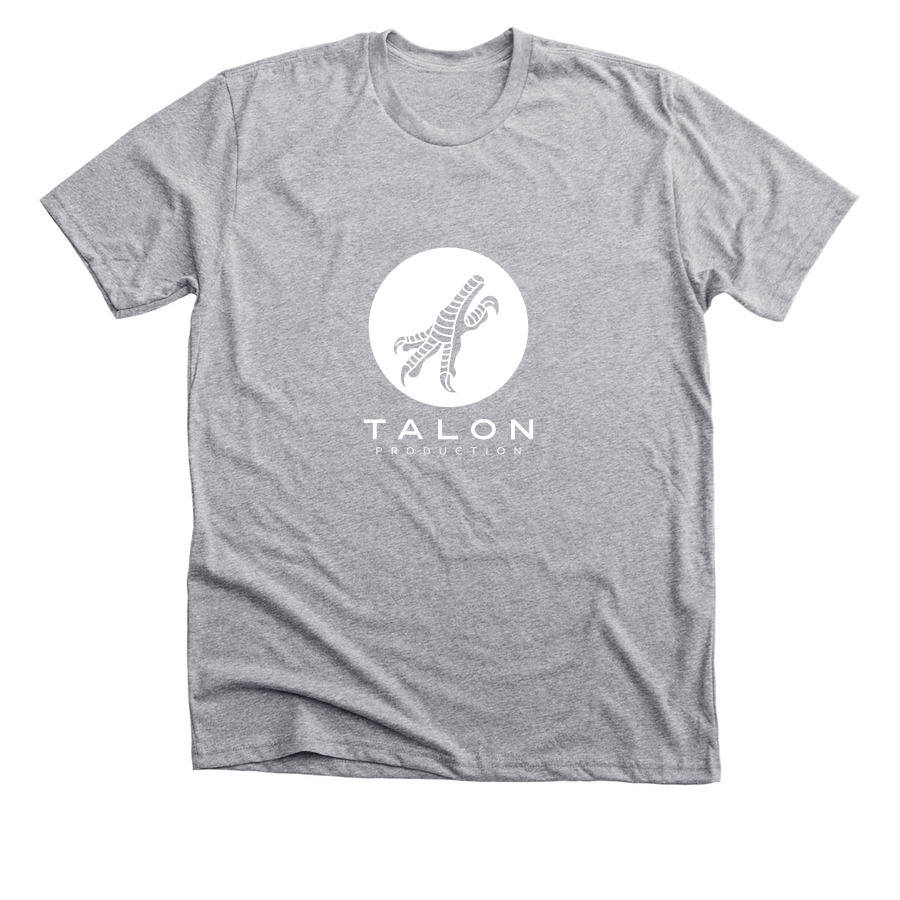 Talon Productions Logo in circle - White, a Athletic Heather Premium Unisex Tee