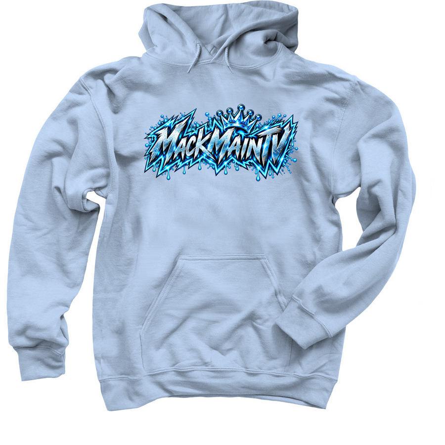 MackMainTV Cool-Blue Printed Text&nbsp;, a Light Blue Pullover Hoodie