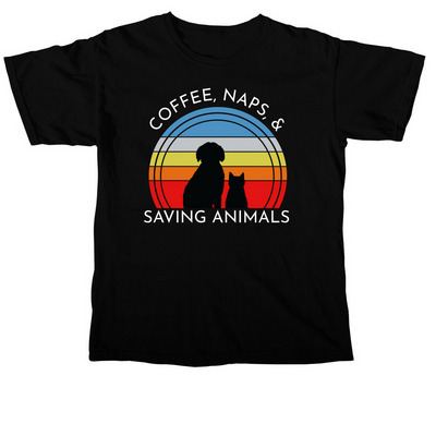 Coffee, Naps, & Saving Animals, a Black Comfort Colors Unisex Tee