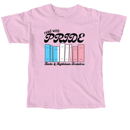Read with Pride Trans Flag, a Blossom Comfort Colors Unisex Tee