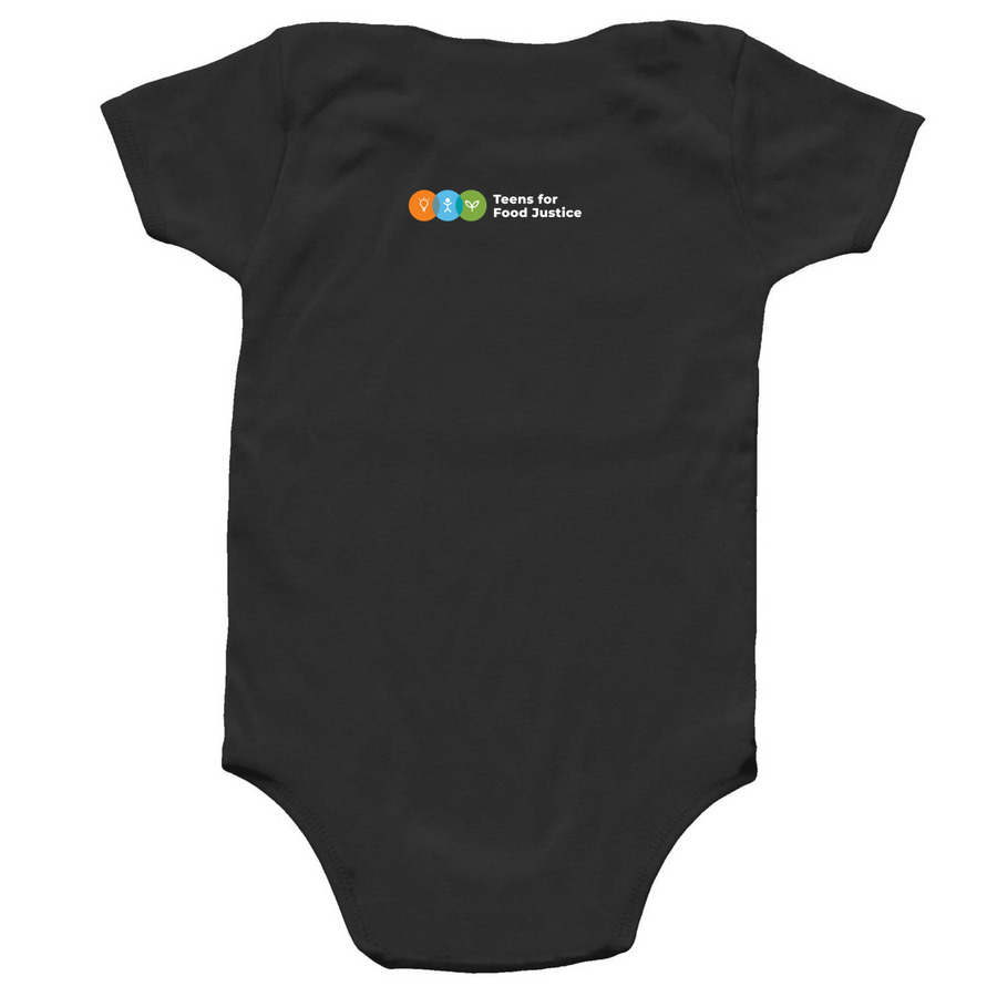 Romaine Calm, a Black Infant Onesie (back-view)