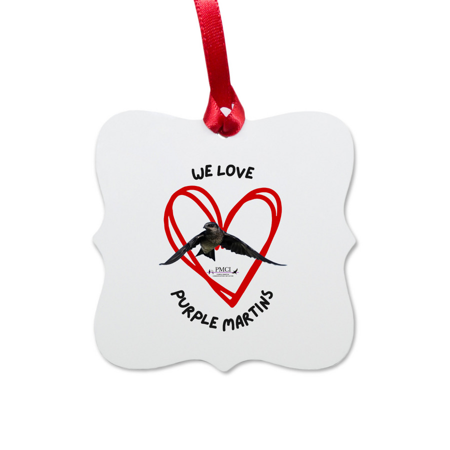 We Love Purple Martins Ornament&nbsp;, a White Aluminum Square Ornament