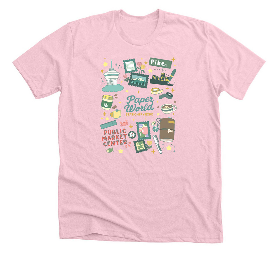 Paper World x Seattle 2026, a Heather Pink Premium Unisex Tee