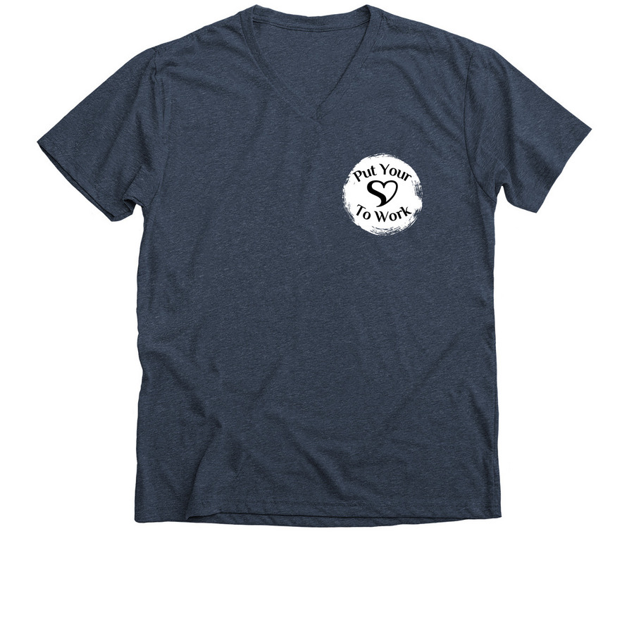 Put Your Heart to Work, a Heather Navy Premium V-Neck Tee