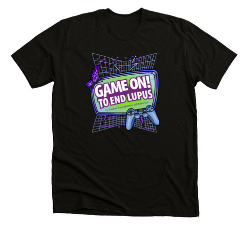 Game On to End Lupus 2023 design, a Black Heather Premium Unisex Tee