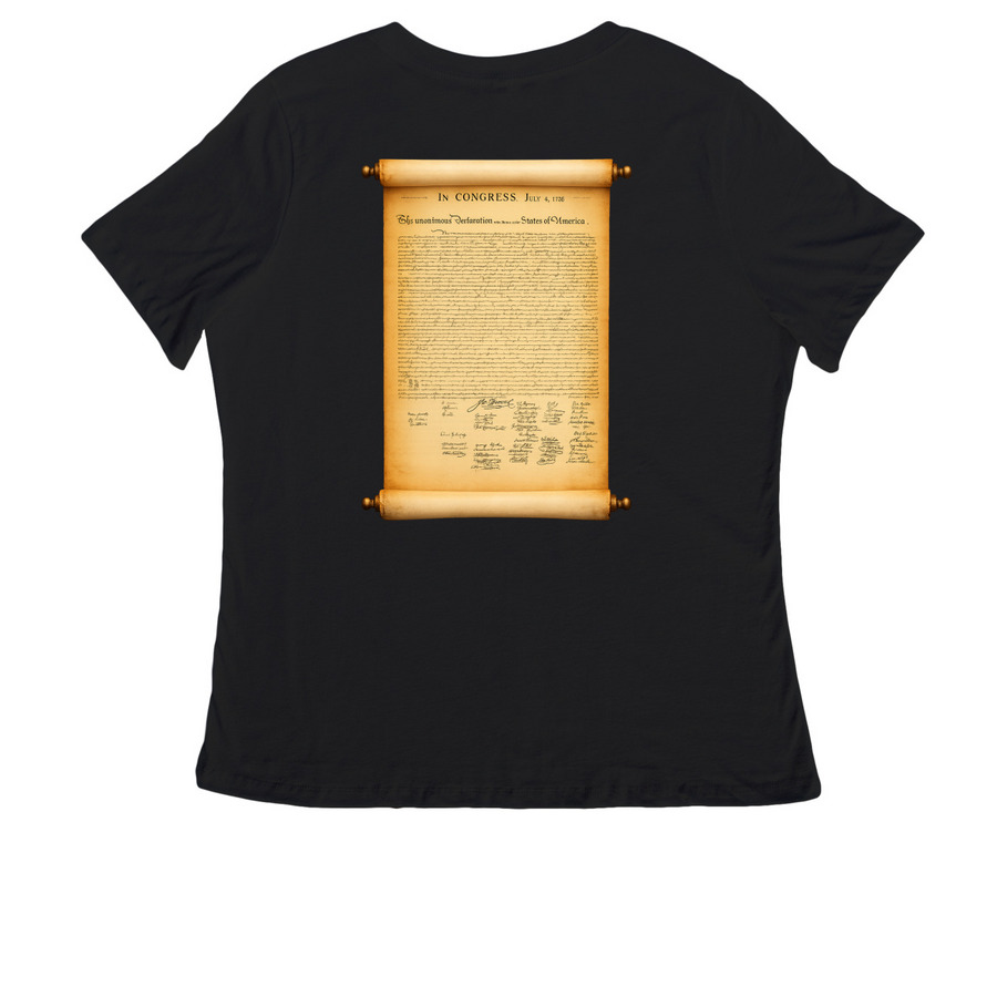 1776 ? When Freedom Was Declared, a Black Women's Relaxed V-Neck Tee (back-view)