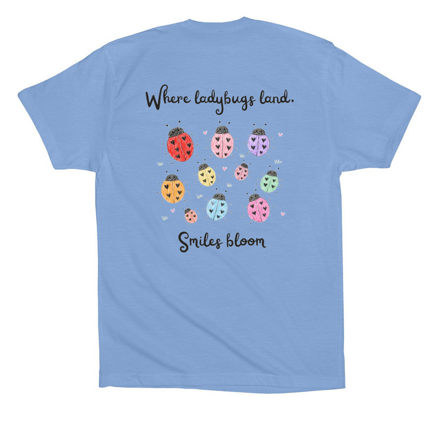 Emily's Ladybugs, a Carolina Blue Premium Cotton Tee (back-view)