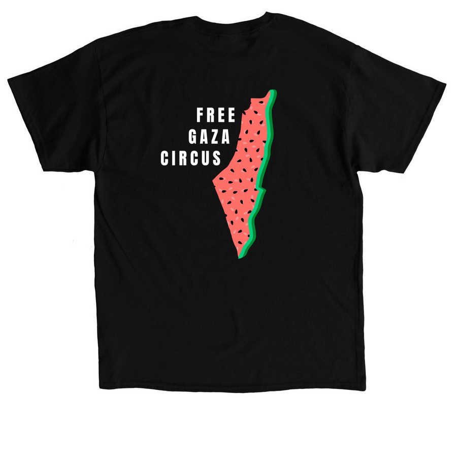 Support: The Free Gaza Circus Center, a Black Classic Unisex Tee (back-view)