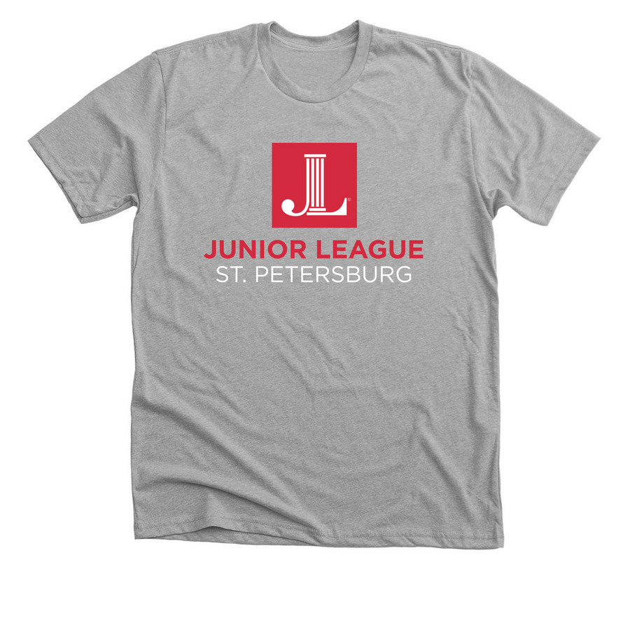 JLSP Classic Tee: Red/White Logo, a Athletic Heather Premium Unisex Tee