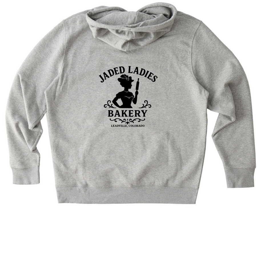 The Jaded Ladies Bakery, a Heather Grey Stanley/Stella Unisex Cruiser 2.0 Pullover Hoodie (back-view)