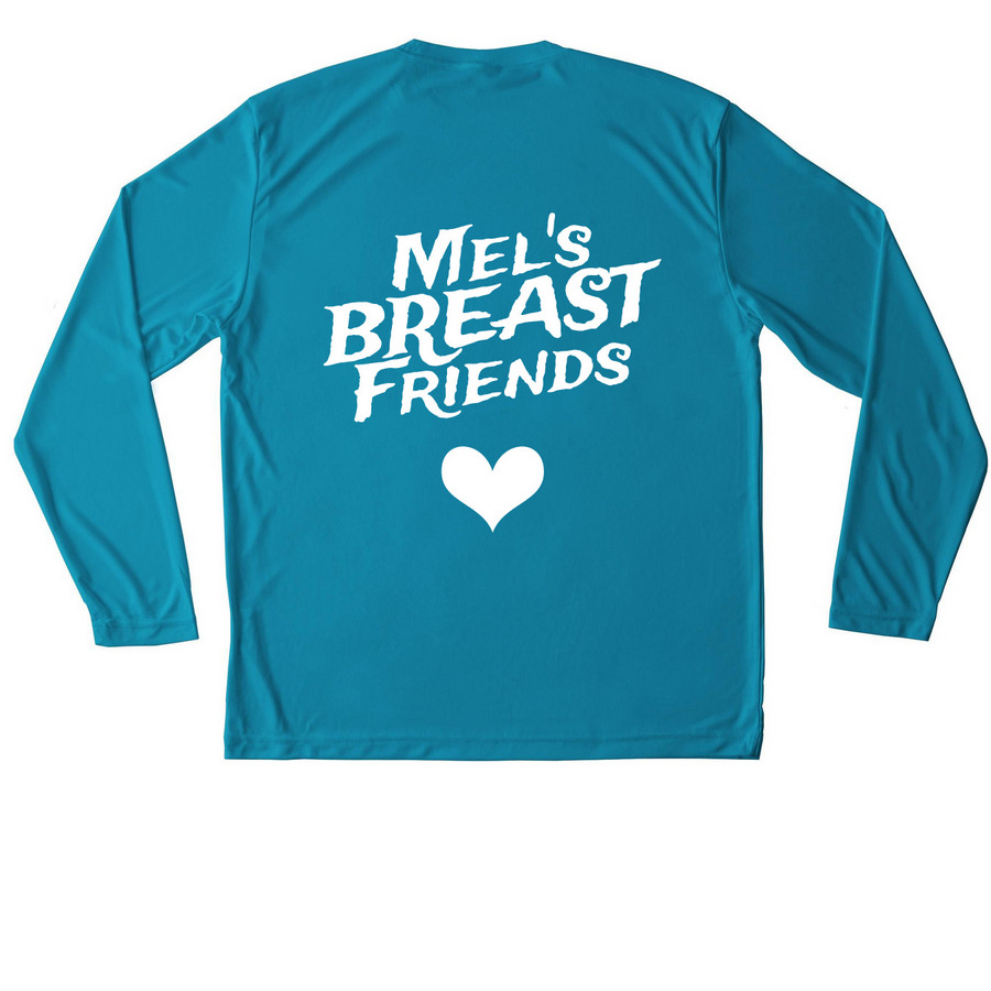 shirts for mel, a Atomic Blue Unisex Performance Long Sleeve Tee (back-view)