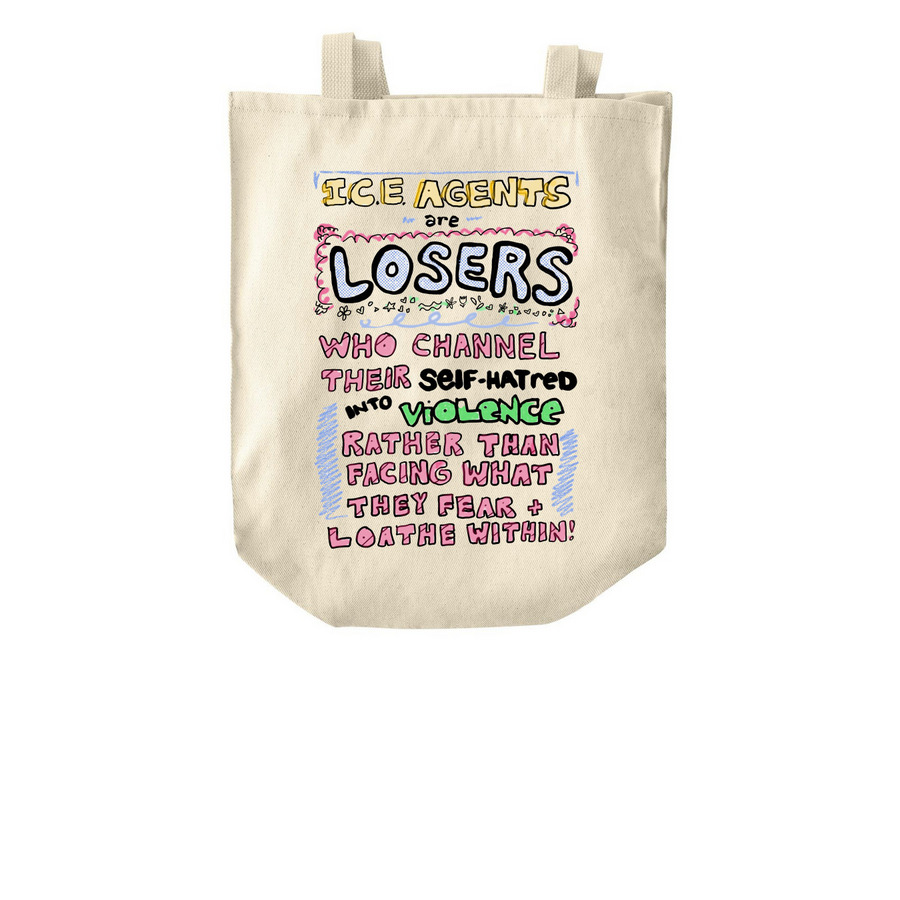 ICE agents are losers, a Natural Over-the-Shoulder Shopping Tote Bag