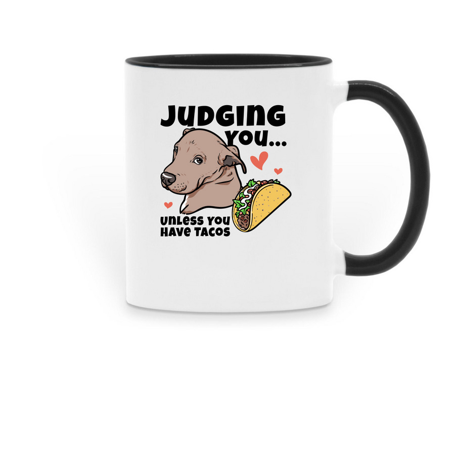 Judging You? Unless You Have Tacos | Mugs, a Black Two-Tone Ceramic Mug