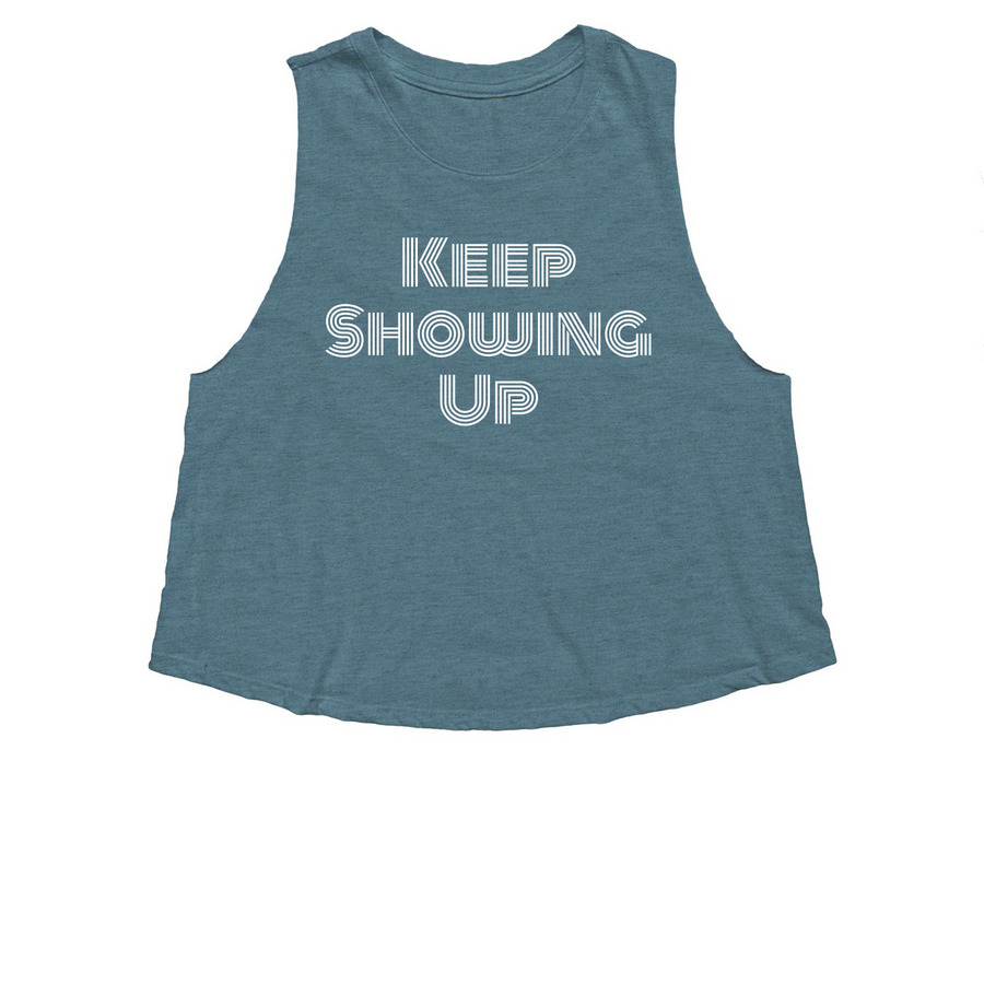 PTC to NYC, a Heather Deep Teal Women's Cropped Racerback Tank
