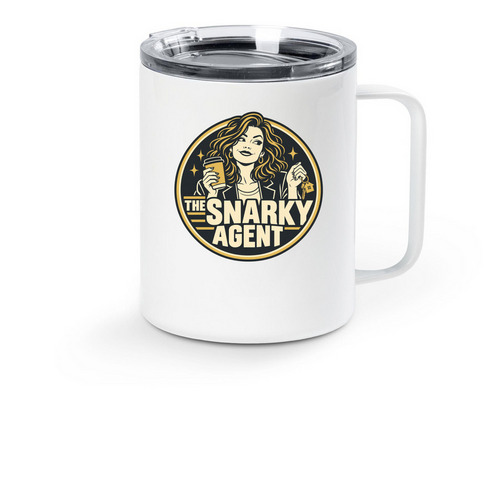 The Snarky Agent | Quick Showing Travel Mug, a White Stainless Steel Travel Mug