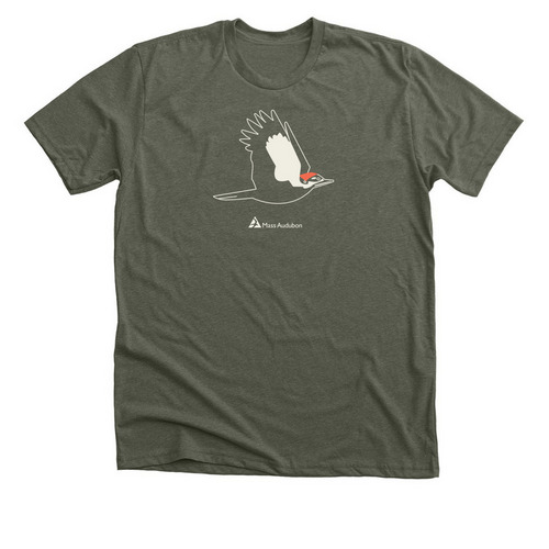 Mass Audubon Pileated Woodpecker Shirt, a Heather Military Green Premium Unisex Tee