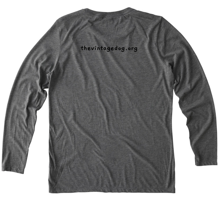 The Vintage Dog Logo Black, a Aluminum Grey Allmade Eco Triblend Women?s Long Sleeve Tee (back-view)