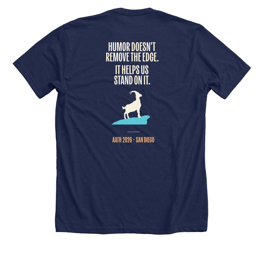 On The Edge 2026, a Solid Navy Blend Premium Unisex Tee (back-view)