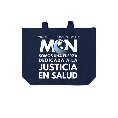MCN: Health Justice Bilingual Two-Sided Tote, a River Blue Navy Cotton Canvas Tote Bag