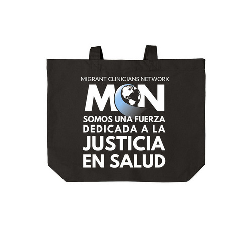 Justicia en Salud Bilingual Two-Sided Tote, a Deep Black Cotton Canvas Tote Bag